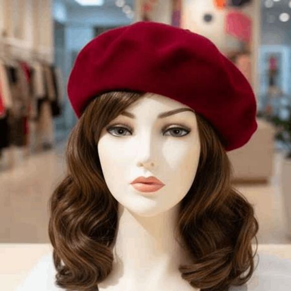 Ladies French Burgundy Beret Hat Cap - Picture 1 of 7